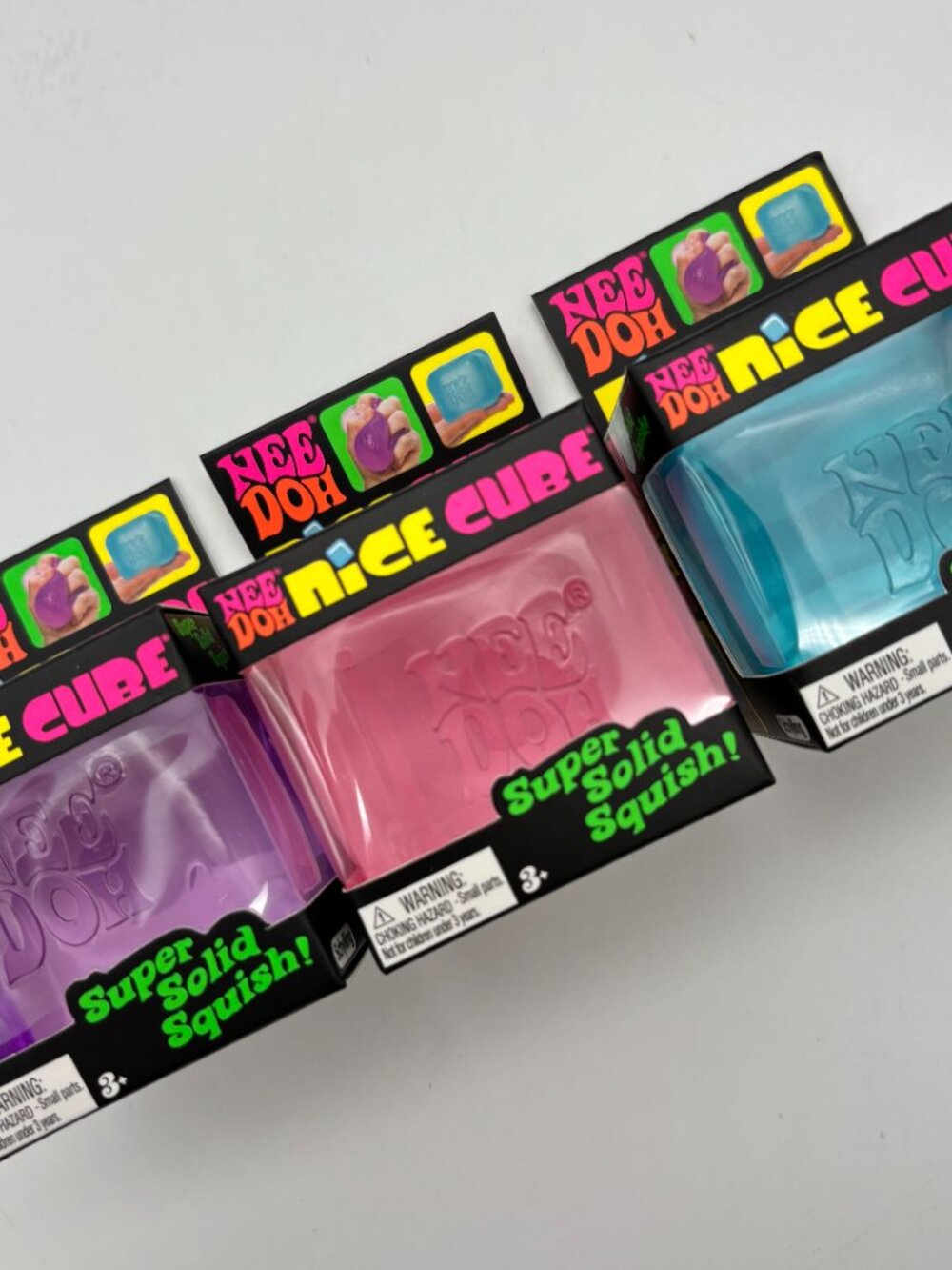 NeeDoh PURPLE PINK BLUE Cube Super Solid Squish Squeezable Stress Reliever Toy